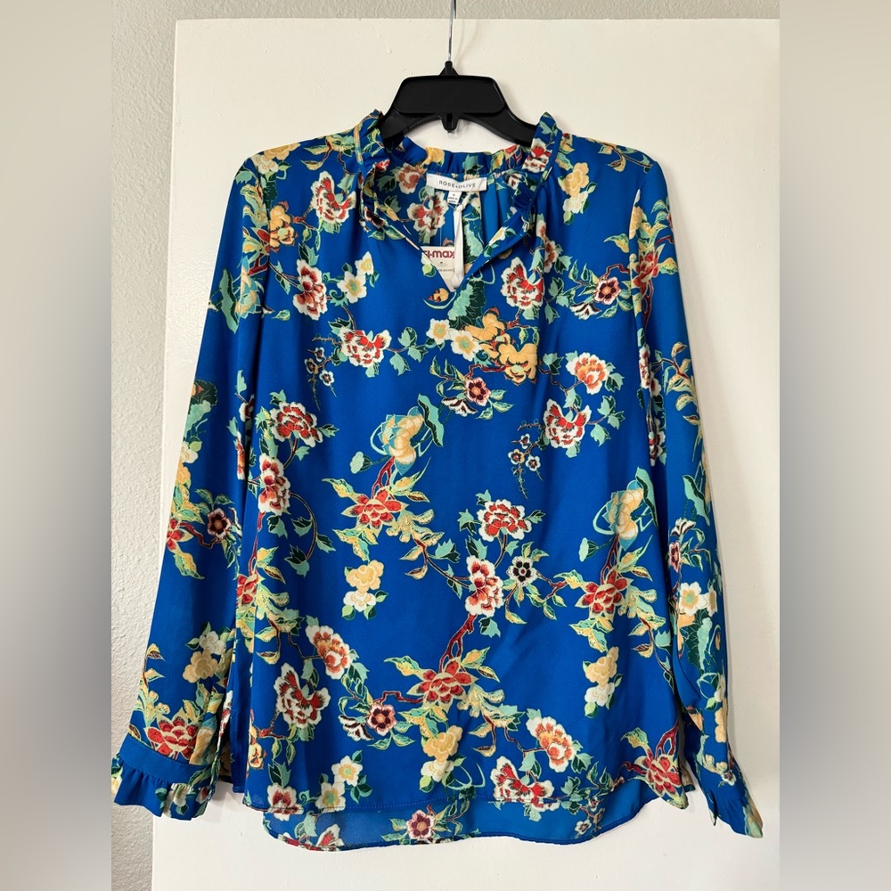 Rose + Olive Blue Floral Blouse (S)
